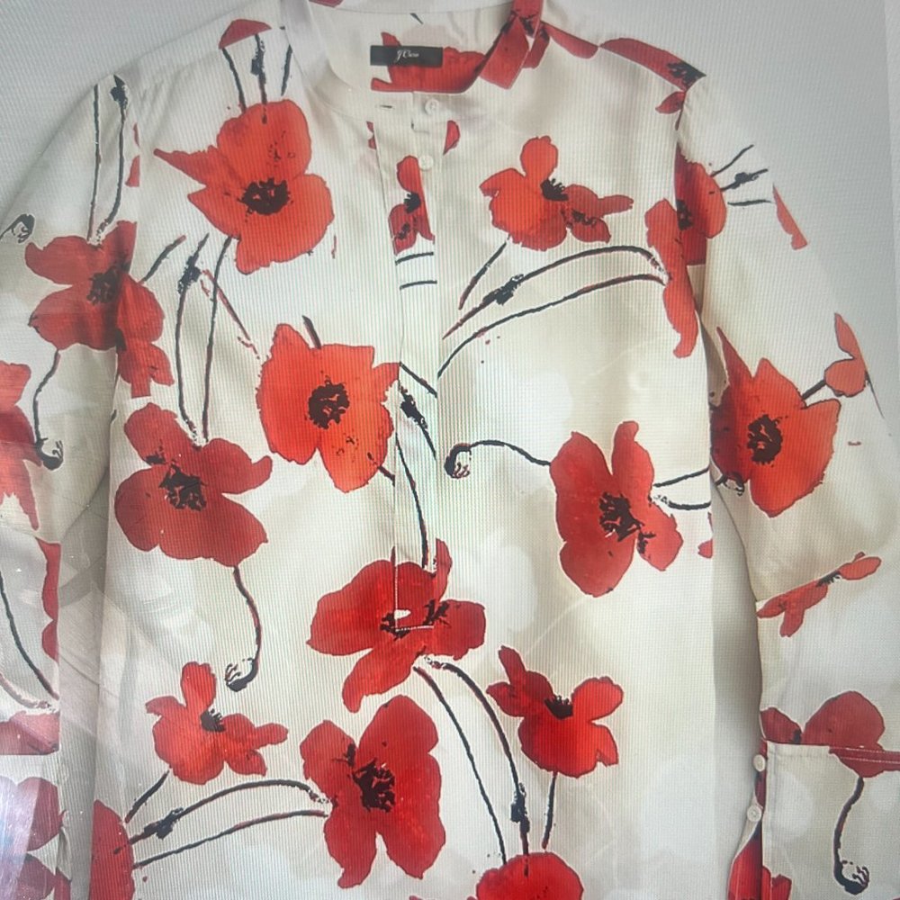 J. Crew Silk Tunic in Ivory Poppy Floral Print - Size Small